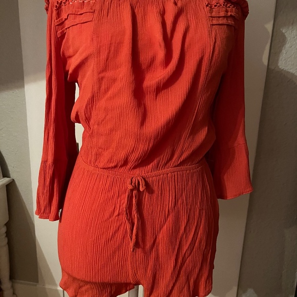 Burnt orange boho off/on shoulders romper - Picture 15 of 15